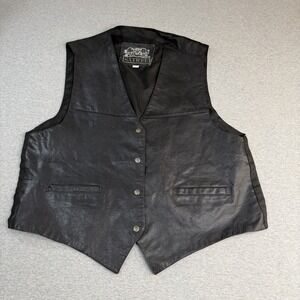Vintage 80s Satrel Leather Vest Oklahoma Buttons Women's 3XL / Fits Men's L/XL